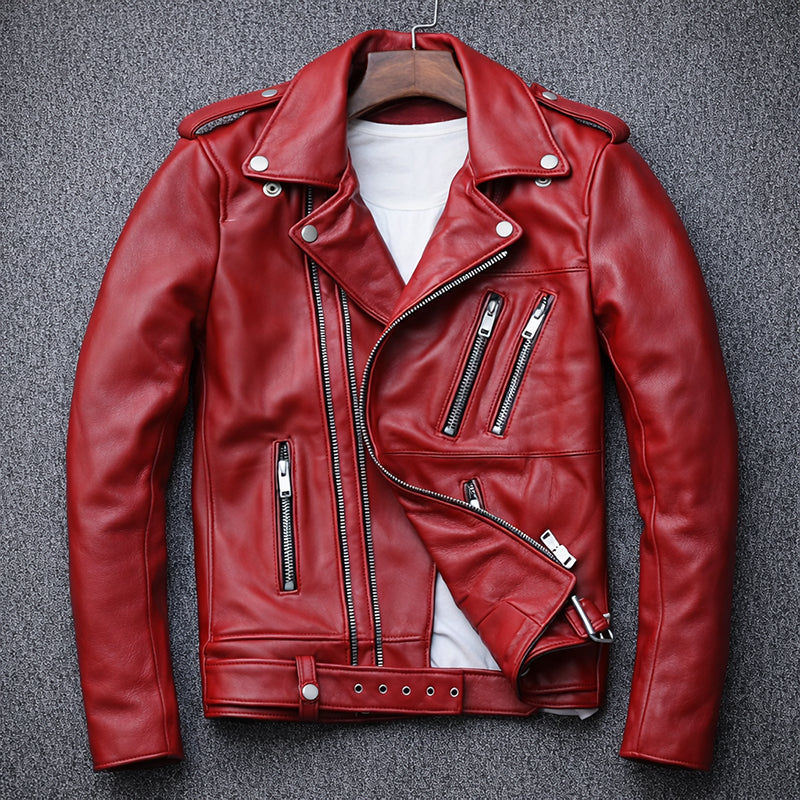 Men’s Biker Faux Leather Jacket with Asymmetrical Zip