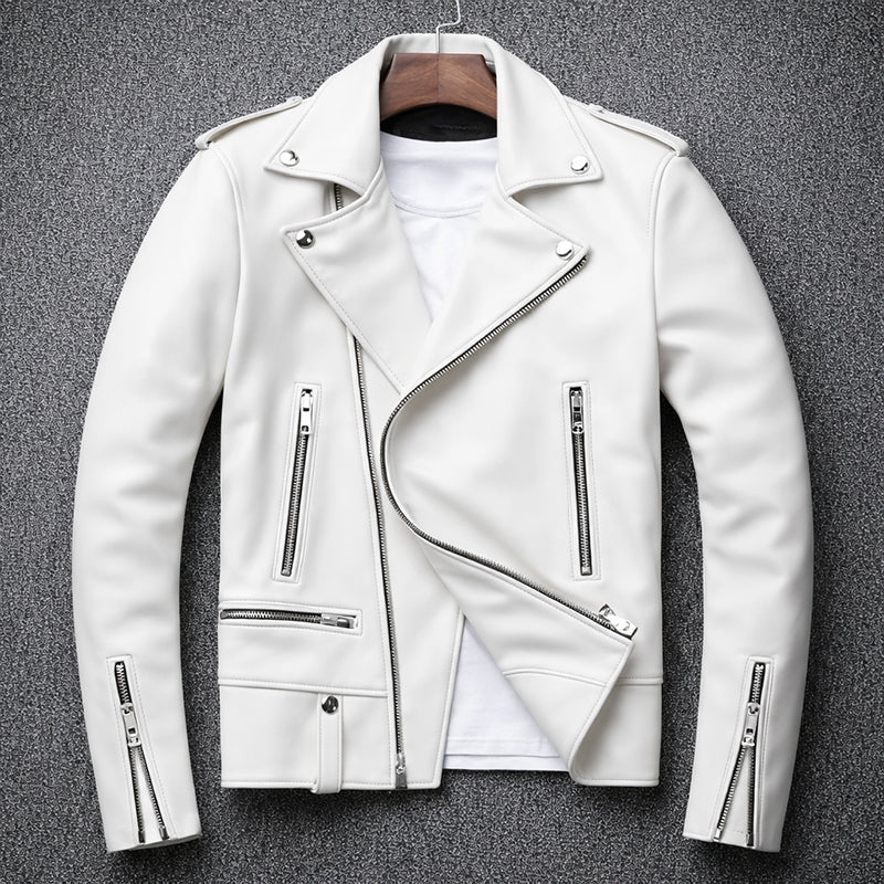 Men’s Biker Faux Leather Jacket with Asymmetrical Zip