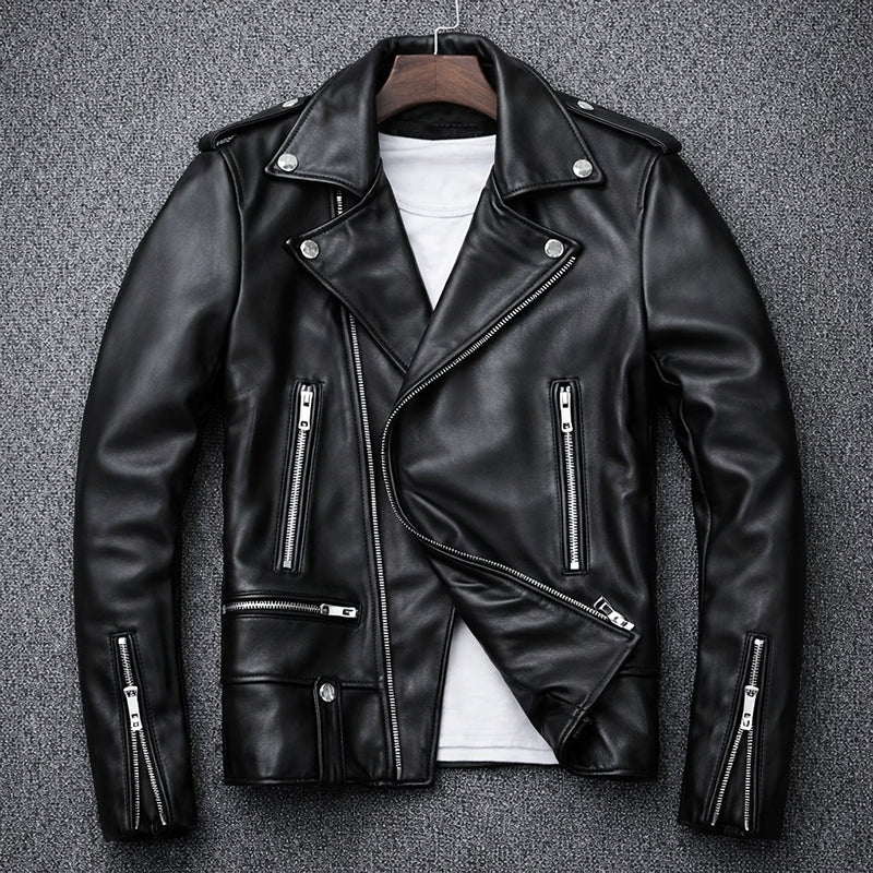 Men’s Biker Faux Leather Jacket with Asymmetrical Zip