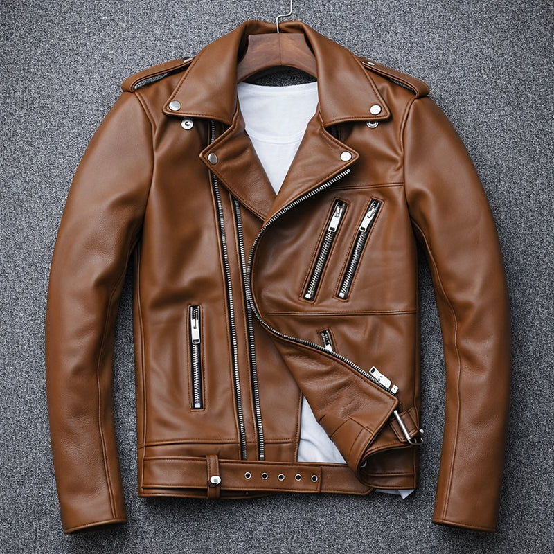 Men’s Biker Faux Leather Jacket with Asymmetrical Zip