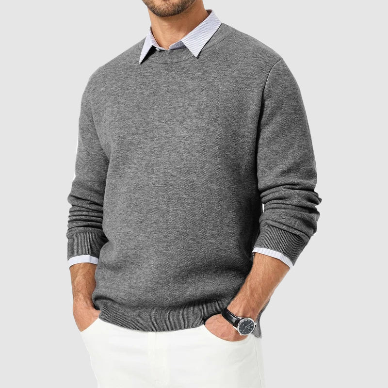 Men’s Crewneck Lightweight Pullover with Ribbed Edges
