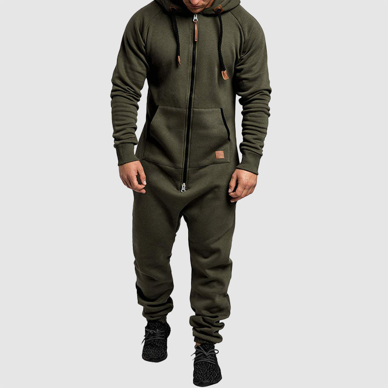 Men’s Hooded Jumpsuit with Full-Zip Front