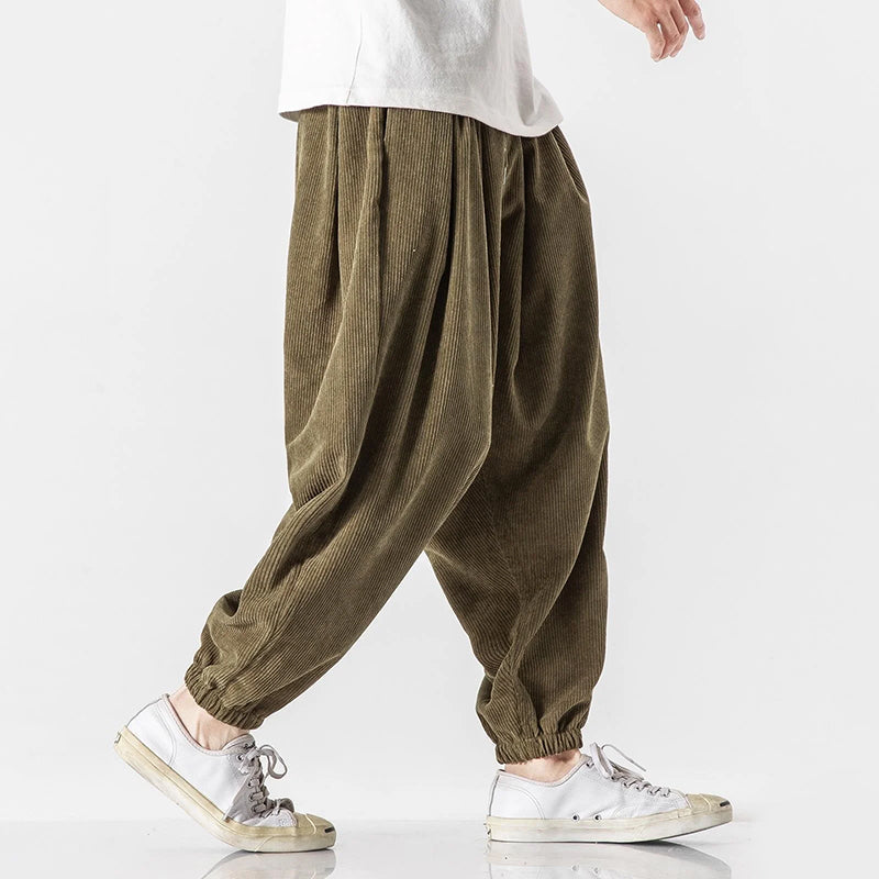 Men’s Loose Corduroy Pants with Elastic Cuffs