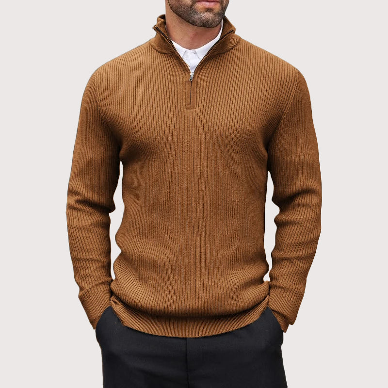Men’s Ribbed Quarter-Zip Sweater with Stand Collar