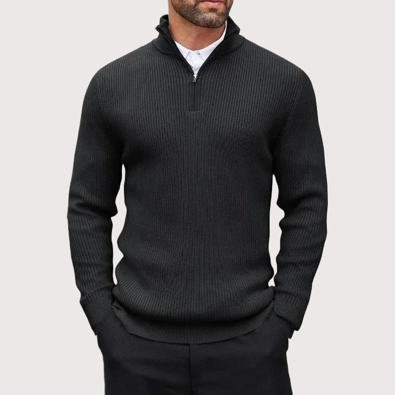 Men’s Ribbed Quarter-Zip Sweater with Stand Collar