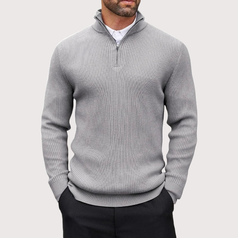 Men’s Ribbed Quarter-Zip Sweater with Stand Collar