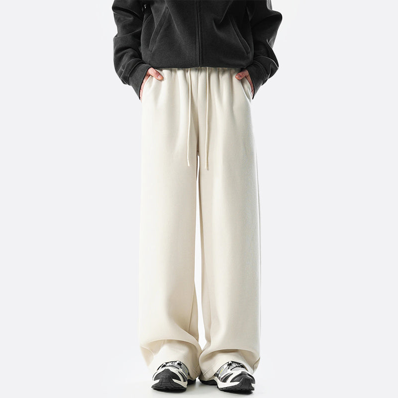 Men’s Wide-Leg Cotton Blend Sweatpants with Fleece Lining