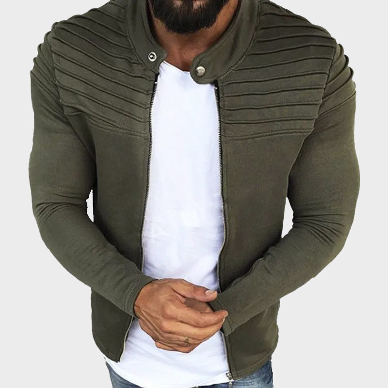 Men’s Zip-Up Sweatshirt with Ribbed Shoulders