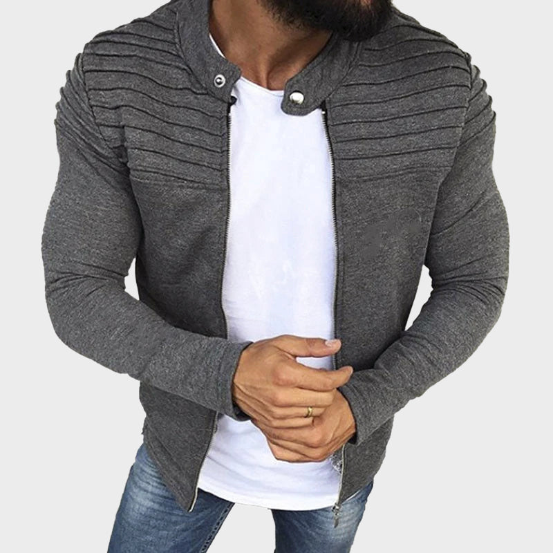 Men’s Zip-Up Sweatshirt with Ribbed Shoulders