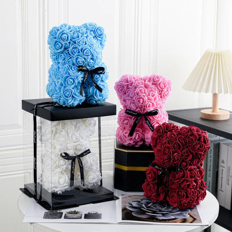 Rose Flower Teddy Bear with Gift Box