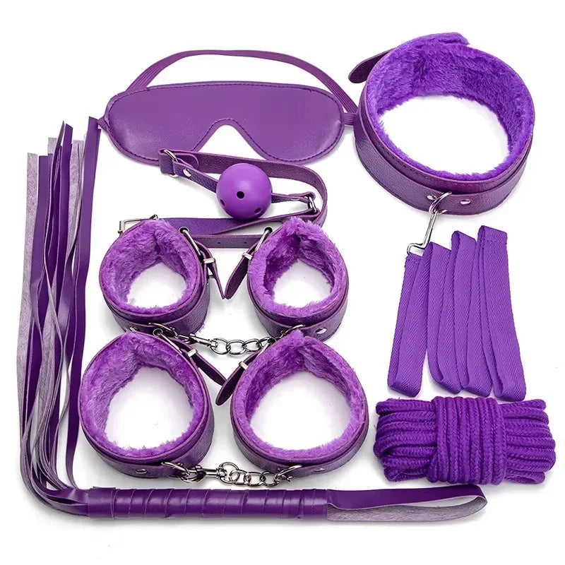 Erotic Bdsm Set Sexy Leather Plush Sex Toys Bondage Kit Handcuffs Feather Blindfold Flirt Exotic Accessories Couples Adult Games