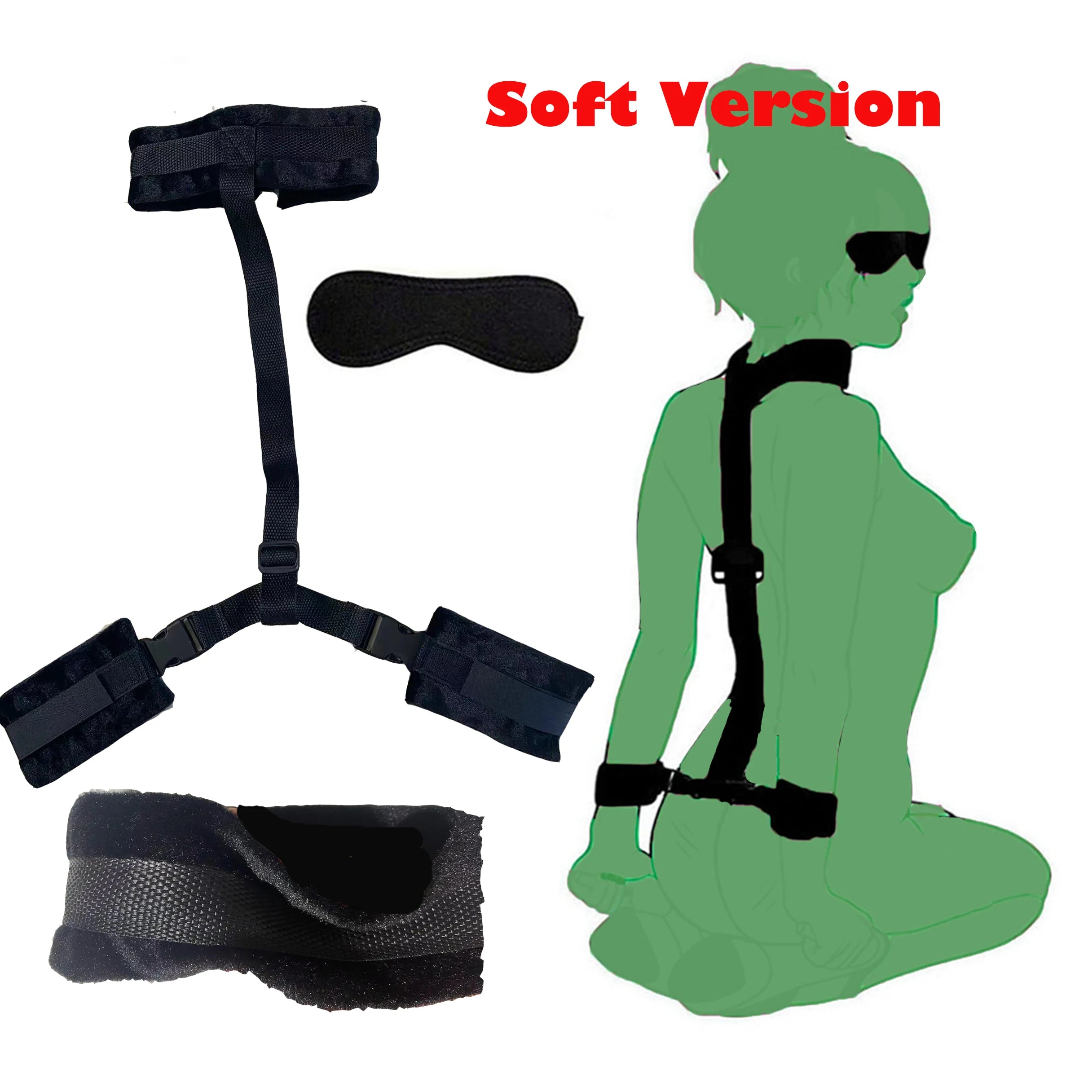 BDSM Set Sexy Handcuffs Eye Blinder Kit Soft Adjust Neck Restraint Backhandcuffs Blindfold Sex Toy Adult Couple SM Slave Game
