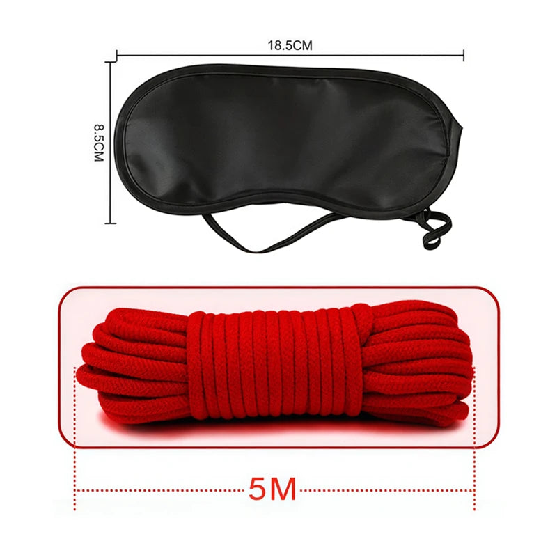 Goods For Adults Set Sexy Leather Plush Handcuffs Blindfold Spanking Soft Whips Tying Cotton Rope Couple Games Bondage Equipment