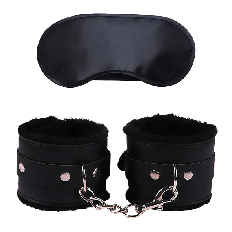 Goods For Couple Games Bondage Equipment Adults Set Sexy Leather Plush Handcuffs Blindfold Spanking Soft Whips Tying Cotton Rope