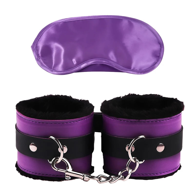 Goods For Couple Games Bondage Equipment Adults Set Sexy Leather Plush Handcuffs Blindfold Spanking Soft Whips Tying Cotton Rope