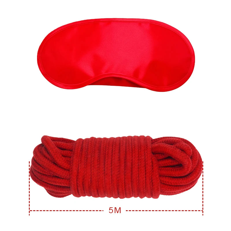 Goods For Adults Set Sexy Leather Plush Handcuffs Blindfold Spanking Soft Whips Tying Cotton Rope Couple Games Bondage Equipment