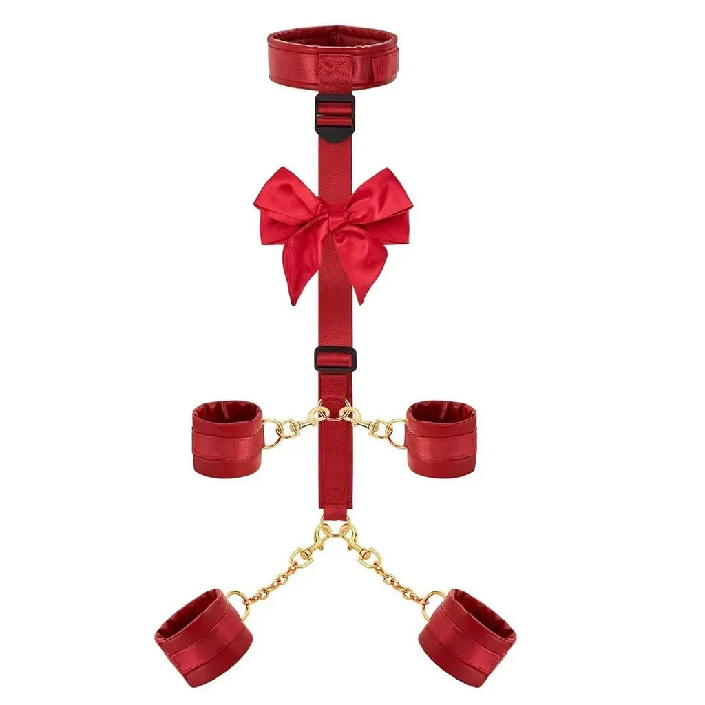Adjustable BDSM Bondage Restraint Kit Collar Leash Reverse Handcuffs Wrist Ankle Cuffs Silk Blindfold Couple Erotic Foreplay Toy