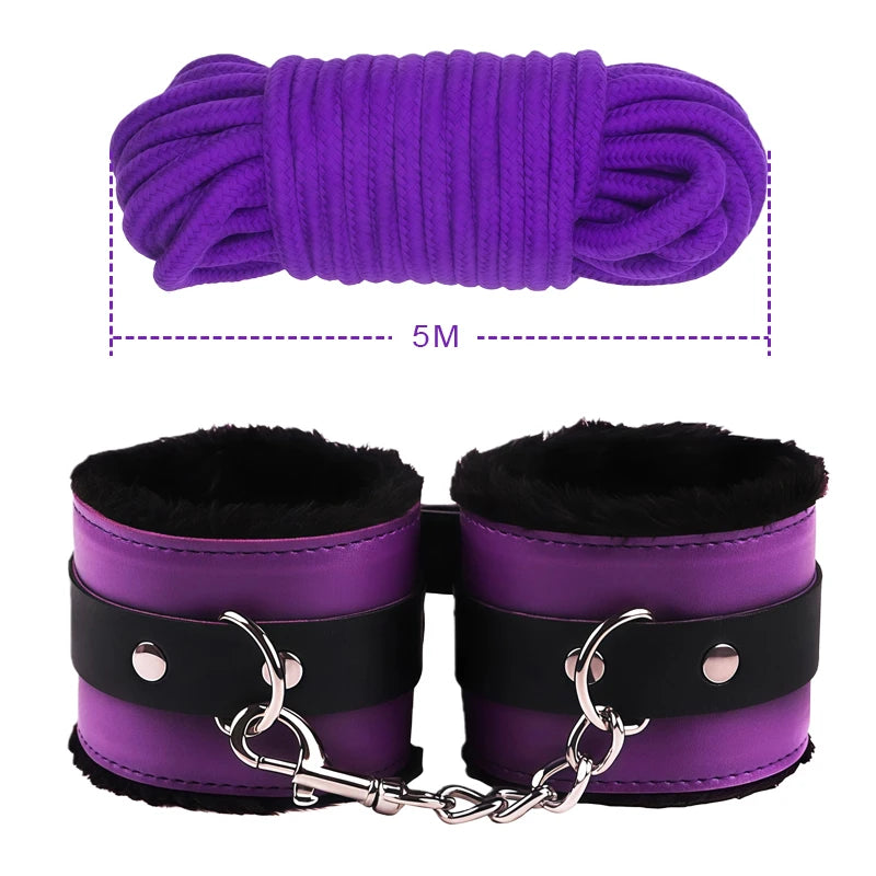Goods For Couple Games Bondage Equipment Adults Set Sexy Leather Plush Handcuffs Blindfold Spanking Soft Whips Tying Cotton Rope