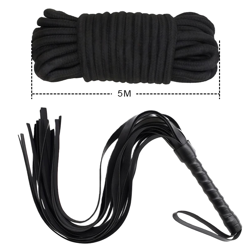 Goods For Adults Set Sexy Leather Plush Handcuffs Blindfold Spanking Soft Whips Tying Cotton Rope Couple Games Bondage Equipment