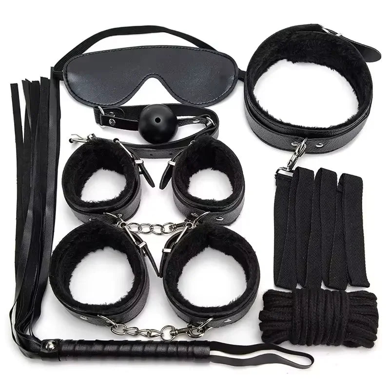 Erotic Bdsm Set Sexy Leather Plush Sex Toys Bondage Kit Handcuffs Feather Blindfold Flirt Exotic Accessories Couples Adult Games