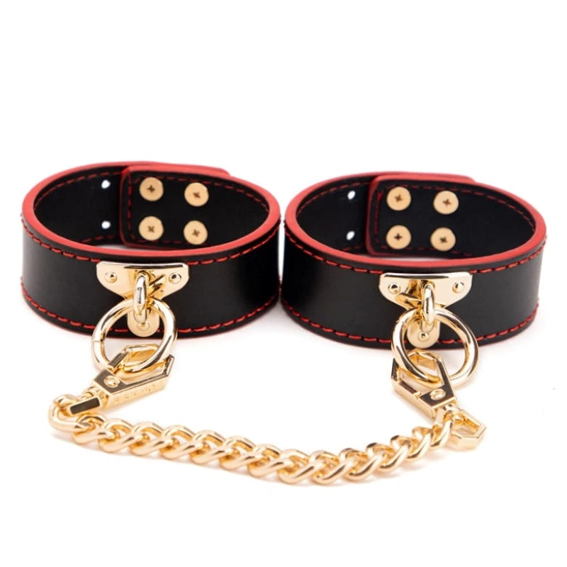  Genuine Leather BDSM Restraint Kit with Adjustable Collar Handcuffs Blindfold Intimate Couple Toys Set 