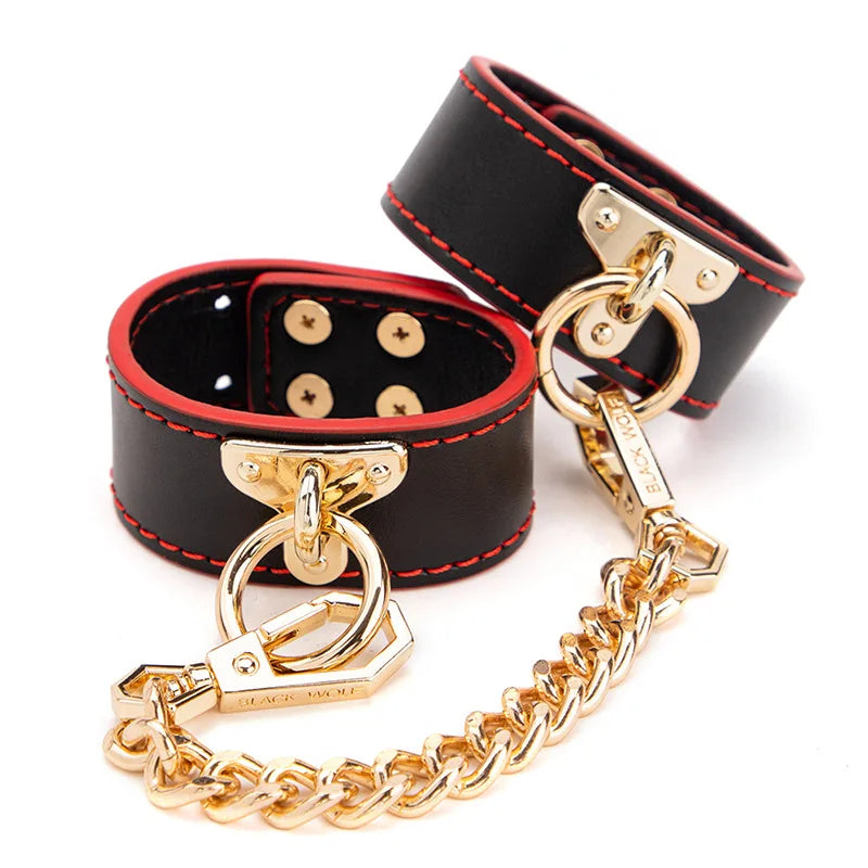  Genuine Leather BDSM Restraint Kit with Adjustable Collar Handcuffs Blindfold Intimate Couple Toys Set 