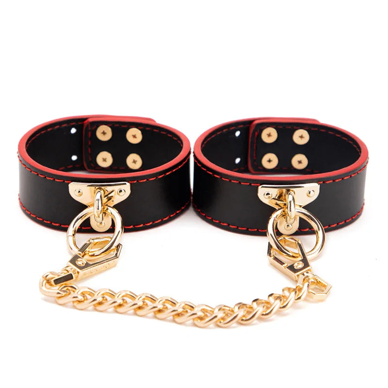  Genuine Leather BDSM Restraint Kit with Adjustable Collar Handcuffs Blindfold Intimate Couple Toys Set 