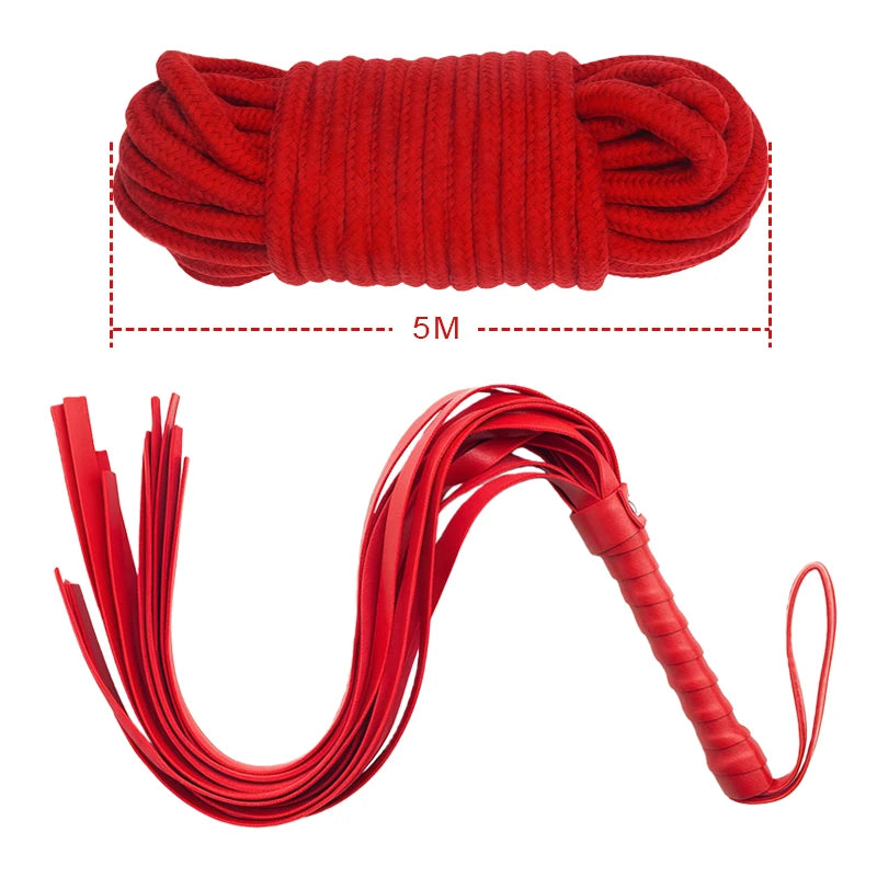 Goods For Adults Set Sexy Leather Plush Handcuffs Blindfold Spanking Soft Whips Tying Cotton Rope Couple Games Bondage Equipment