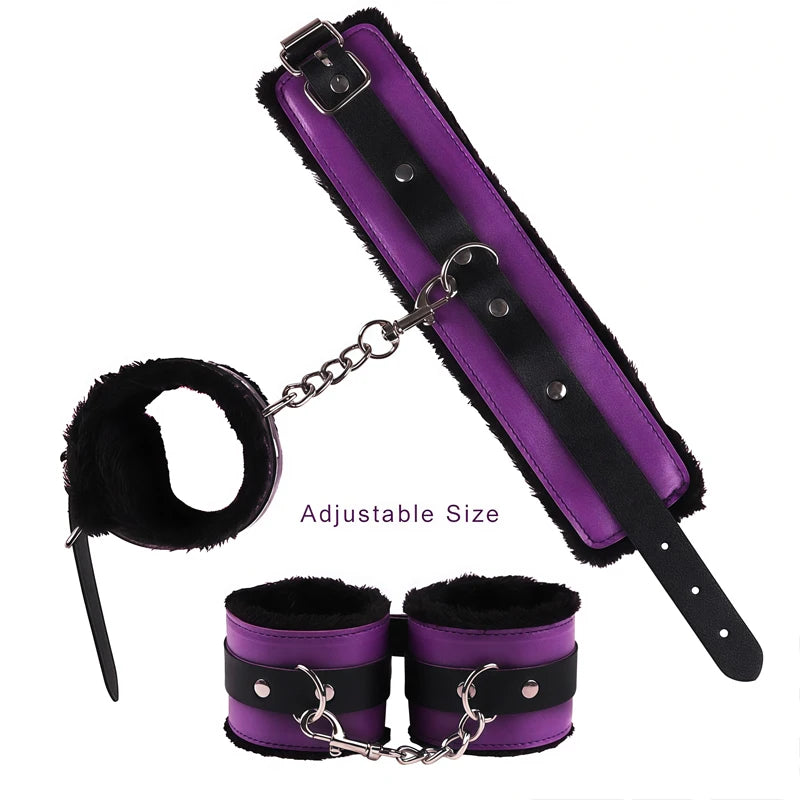 Goods For Adults Set Sexy Leather Plush Handcuffs Blindfold Spanking Soft Whips Tying Cotton Rope Couple Games Bondage Equipment
