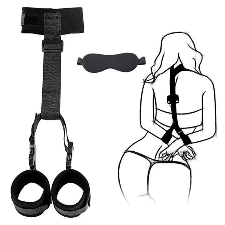 BDSM Set Sexy Handcuffs Eye Blinder Kit Soft Adjust Neck Restraint Backhandcuffs Blindfold Sex Toy Adult Couple SM Slave Game