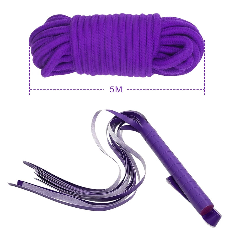 Goods For Adults Set Sexy Leather Plush Handcuffs Blindfold Spanking Soft Whips Tying Cotton Rope Couple Games Bondage Equipment