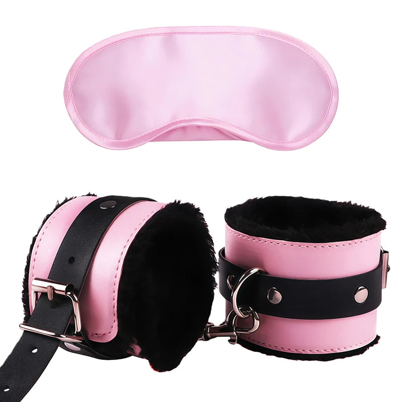 Goods For Couple Games Bondage Equipment Adults Set Sexy Leather Plush Handcuffs Blindfold Spanking Soft Whips Tying Cotton Rope