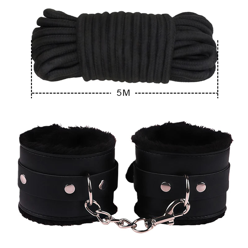 Goods For Couple Games Bondage Equipment Adults Set Sexy Leather Plush Handcuffs Blindfold Spanking Soft Whips Tying Cotton Rope