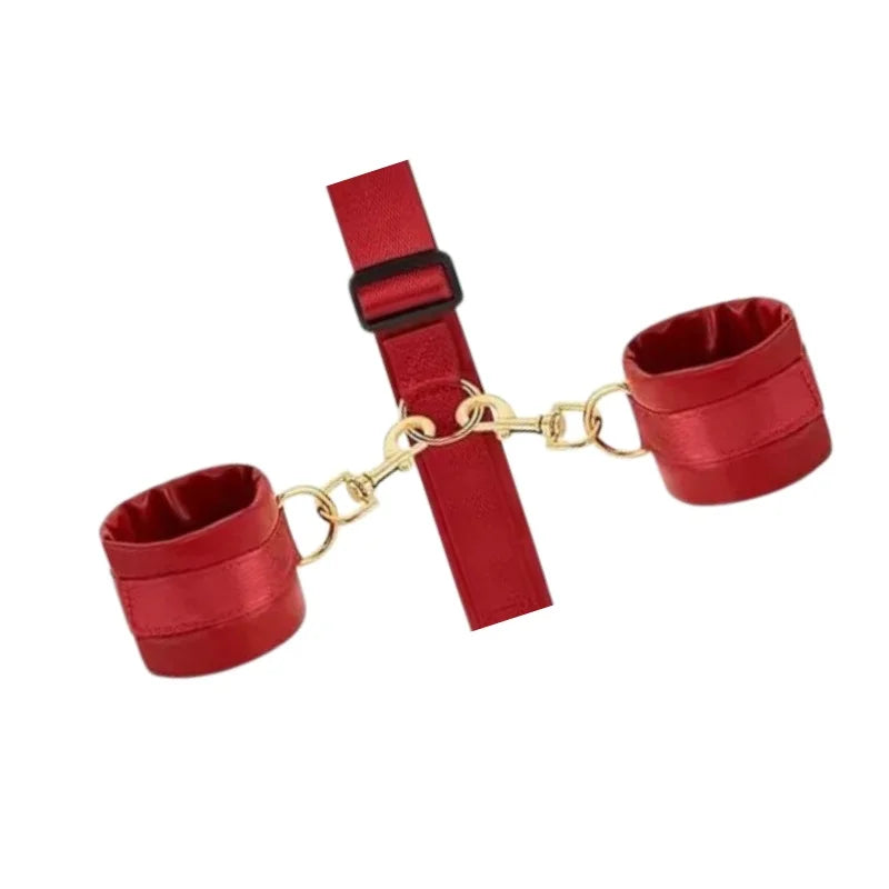 Adjustable BDSM Bondage Restraint Kit Collar Leash Reverse Handcuffs Wrist Ankle Cuffs Silk Blindfold Couple Erotic Foreplay Toy