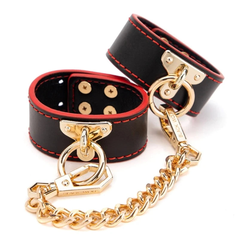  Genuine Leather BDSM Restraint Kit with Adjustable Collar Handcuffs Blindfold Intimate Couple Toys Set 