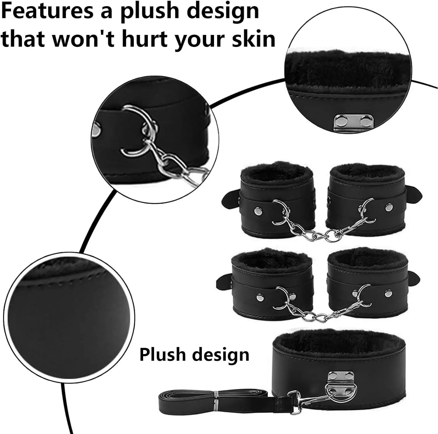 Erotic Bdsm Set Sexy Leather Plush Sex Toys Bondage Kit Handcuffs Feather Blindfold Flirt Exotic Accessories Couples Adult Games