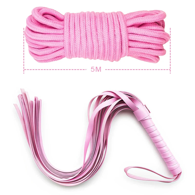Goods For Couple Games Bondage Equipment Adults Set Sexy Leather Plush Handcuffs Blindfold Spanking Soft Whips Tying Cotton Rope