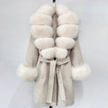 Women’s Belted Wool Coat with Genuine Fur Trim