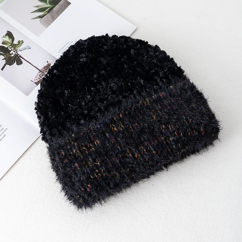 Women's Fluffy Beanie with Faux Fur Trim
