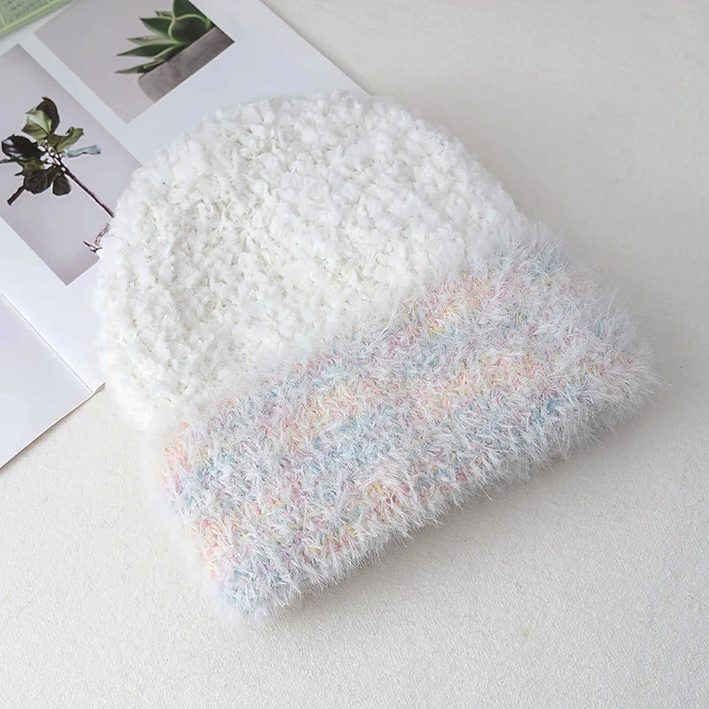 Women's Fluffy Beanie with Faux Fur Trim