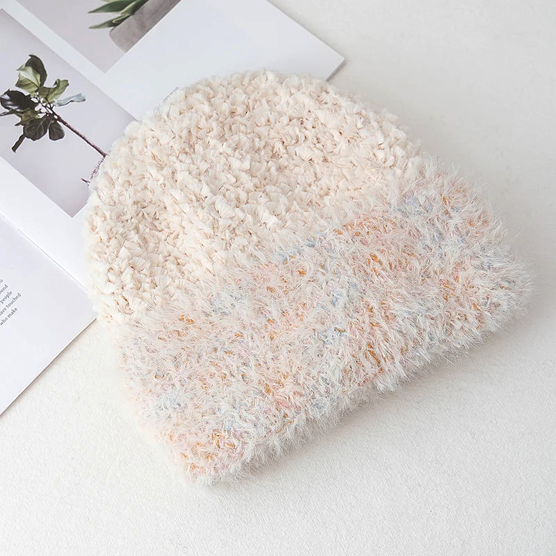 Women's Fluffy Beanie with Faux Fur Trim
