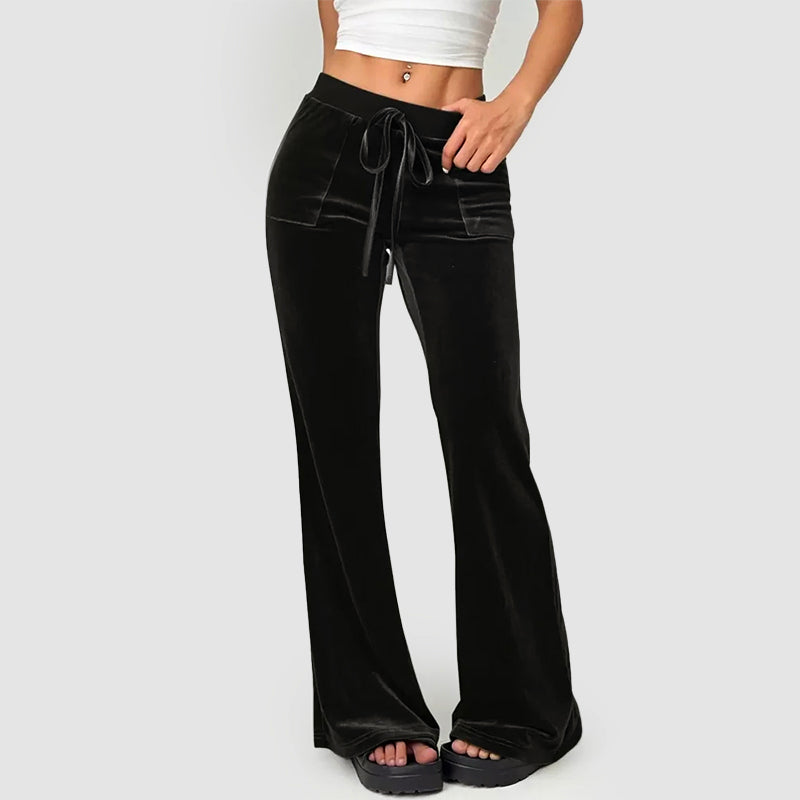 Women’s Velvet Flared Pants with Front Pockets