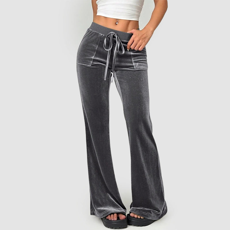 Women’s Velvet Flared Pants with Front Pockets