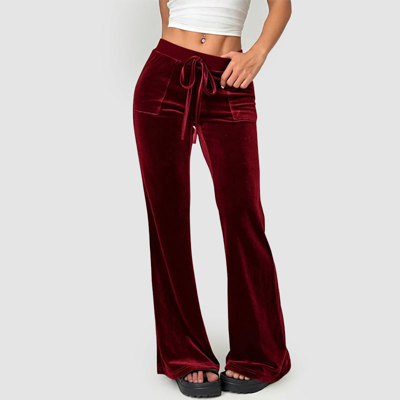 Women’s Velvet Flared Pants with Front Pockets