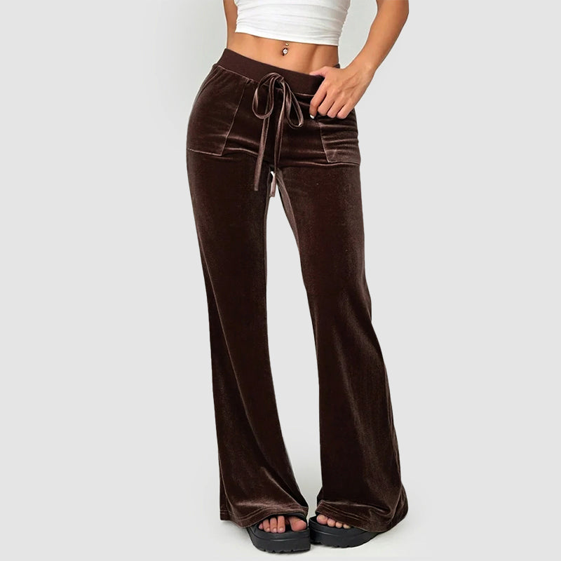Women’s Velvet Flared Pants with Front Pockets
