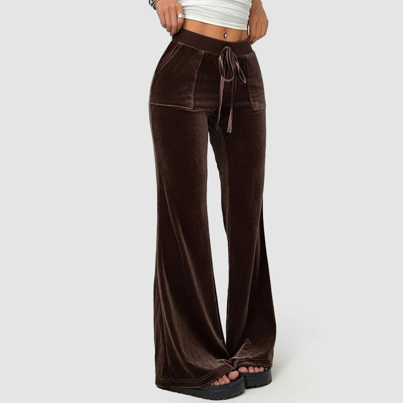 Women’s Velvet Flared Pants with Front Pockets